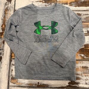 Under Armour Kids Heather Gray Long Sleeve Tee with Green Logo